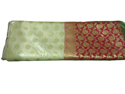 Banarasi Silk saree in white and pink color design