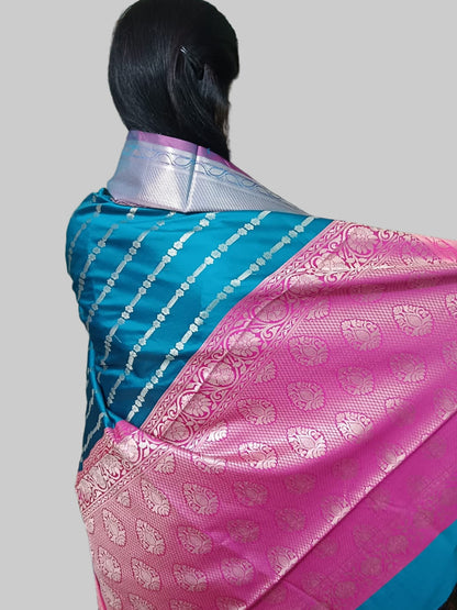 Soft Silk Saree with with blue and pink color