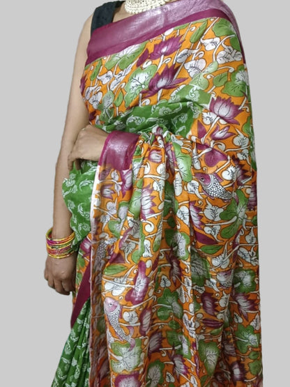 Beautiful multicolor printed Saree with silver zari